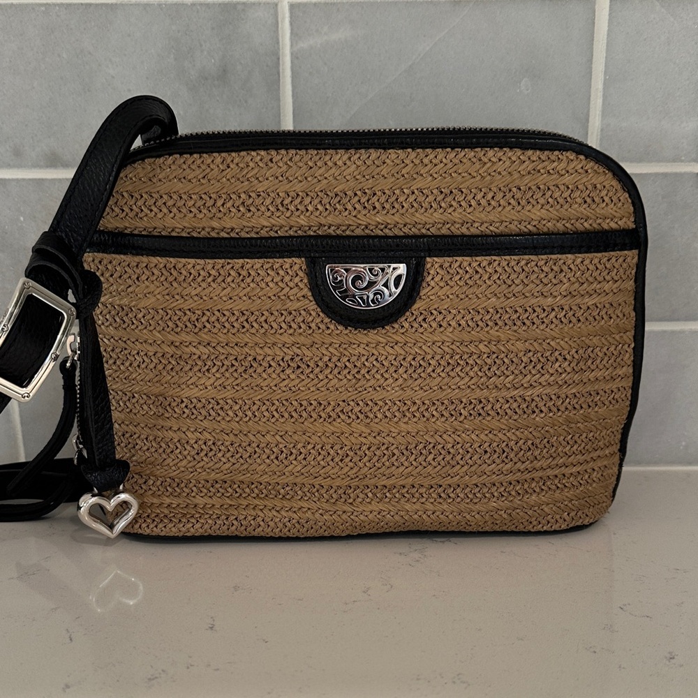 Brighton Tan and Black Crossbody with Silver Accents